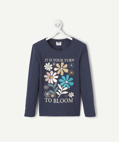 CategoryModel (8824668061838@546)  - T-shirt voor meisjes in marineblauw biologisch katoen met omkeerbare lovertjesbloemen