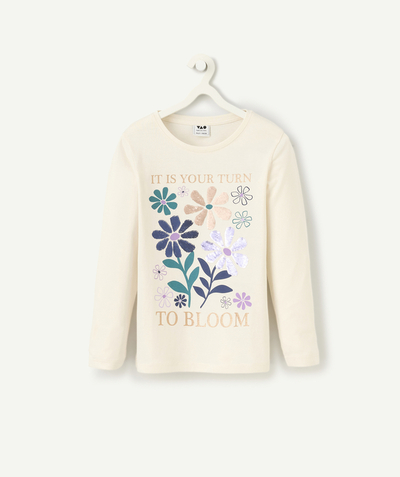 CategoryModel (8821758591118@1639)  - t-shirt manches longues fille en coton bio écru motif fleurs