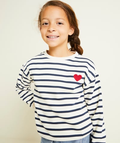 CategoryModel (8821761573006@30518)  - marineblauw gestreept sweatshirt van gerecyclede vezels met hartje voor meisjes