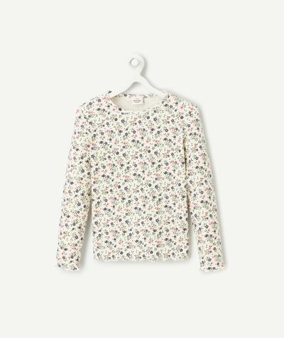 CategoryModel (8821758591118@1639)  - T-shirt met lange mouwen voor meisjes in ecru geribd biologisch katoen met bloemenprint