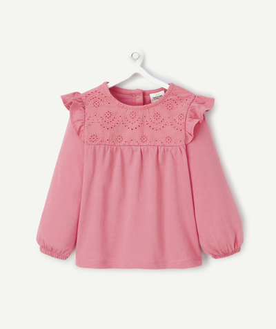 CategoryModel (8821752332430@743)  - T-shirt voor babymeisjes in roze biokatoen met borduursel en ruches