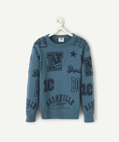 CategoryModel (8825060655246@19)  - pull tricot garçon en coton bleu canard imprimé campus