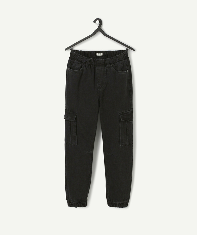   - pantalon cargo garçon en denim noir low impact 