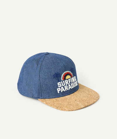 CategoryModel (8821762523278@334)  - casquette garçon bleu marine denim avec visière effet liège et broderies