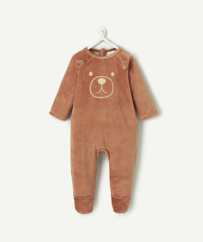 CategoryModel (8825223807118@32)  - dors bien velours bébé en coton bio marron avec ours brodé