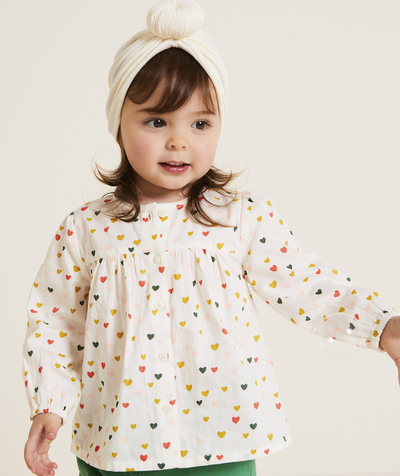 CategoryModel (8821752201358@55)  - chemise manches longues bébé fille en coton bio écru imprimé à cœurs colorés