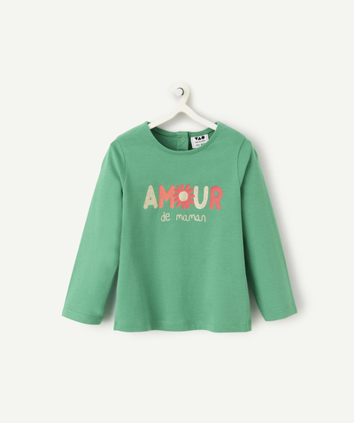 CategoryModel (8821752332430@743)  - T-shirt met lange mouwen voor babymeisjes in groen biologisch katoen met liefdesboodschap van mama