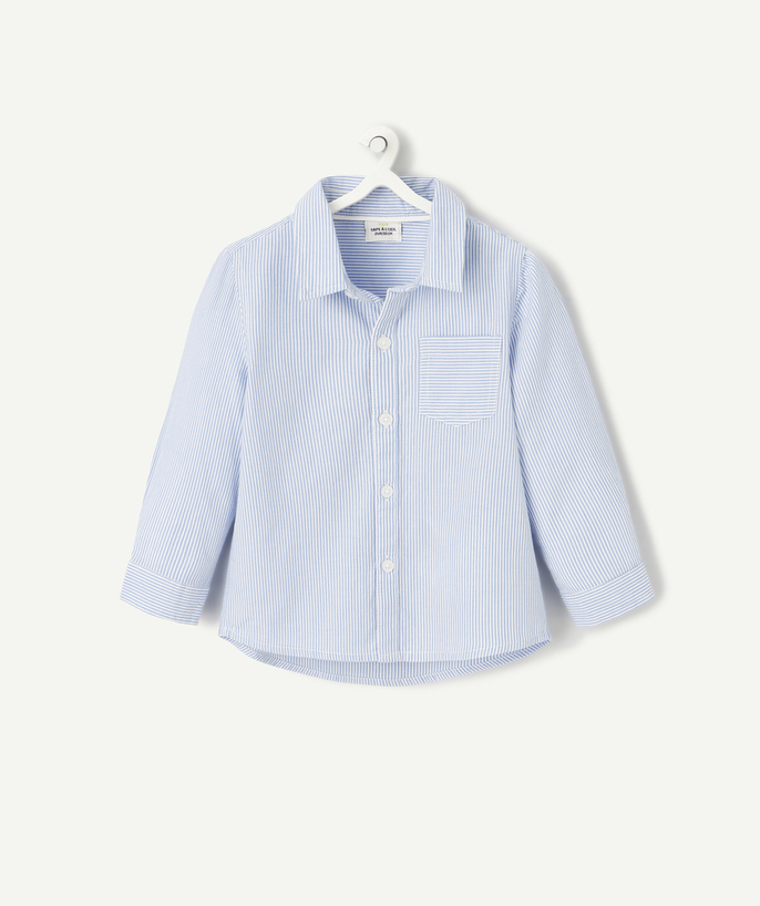   - shirt met lange mouwen voor babyjongens in blauw en wit gestreept biologisch katoen