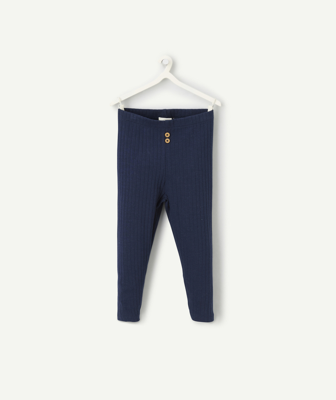   - legging in geribd blauw biokatoen voor babyjongens