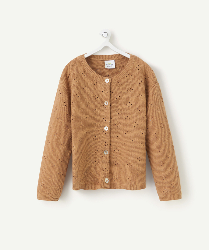   - cardigan bébé fille en coton bio couleur camel avec bouton 