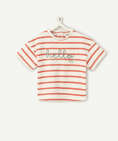 CategoryModel (8825060098190@26241)  - T-shirt met korte mouwen in rood en ecru biokatoen voor babyjongens met boodschap op de voorkant