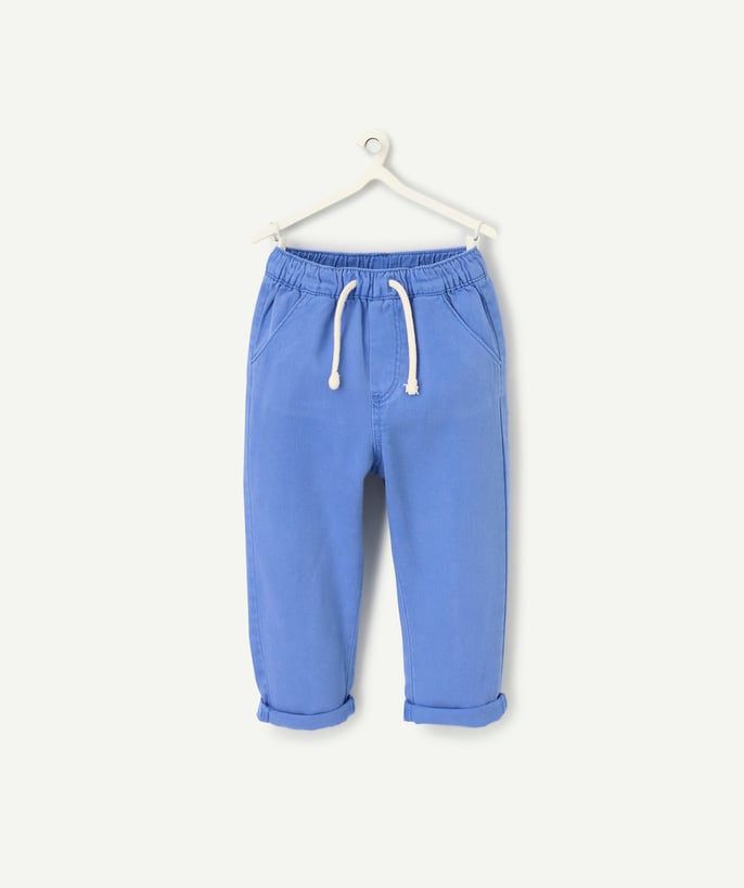   - pantalon relax bébé garçon en viscose responsable bleu avec cordon 