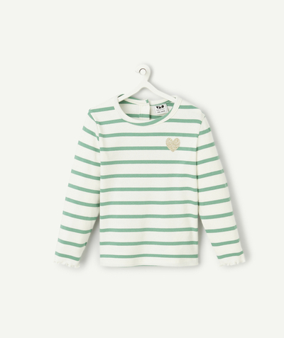 CategoryModel (8825060163726@31073)  - t-shirt manches longues bébé fille en coton bio écru rayé vert avec cœur