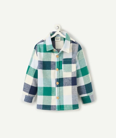 CategoryModel (8821758296206@2577)  - chemise manches longues bébé garçon en coton bio écru imprimé à carreaux vert et bleu
