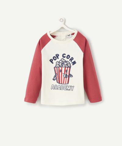 CategoryModel (8825060262030@30)  - t-shirt manches longues bébé garçon en coton bio écru et rouge popcorn