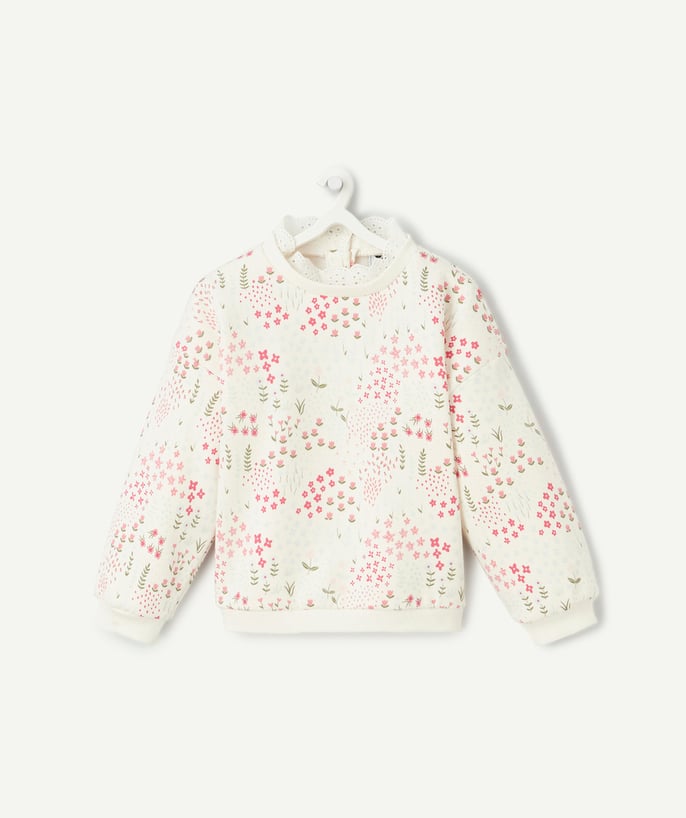   - sweatshirt met lange mouwen voor babymeisjes in ecru gerecyclede vezels, bedrukt met verschillende bloemen