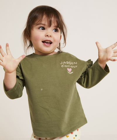 CategoryModel (8821752332430@743)  - T-shirt voor babymeisjes in groen biologisch katoen met tuin- en bloemenboodschap
