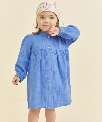 CategoryModel (8821752463502@361)  - robe manches longues bébé fille en gaze de coton bio bleu