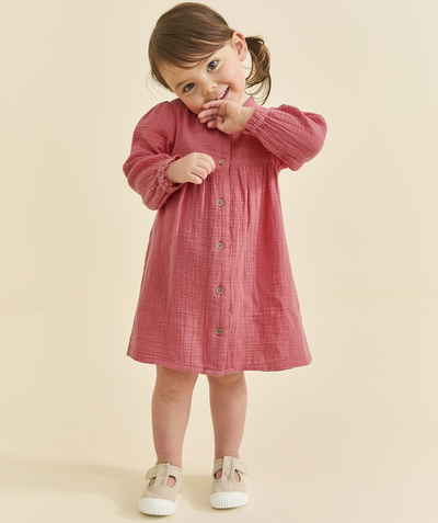 CategoryModel (8821752463502@361)  - robe manches longues bébé fille en coton bio rose en gaze de coton
