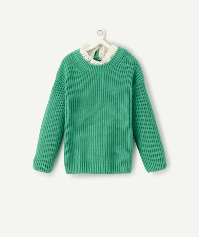 CategoryModel (8825486213262@45)  - pull en maille fille en coton bio vert avec col brodé