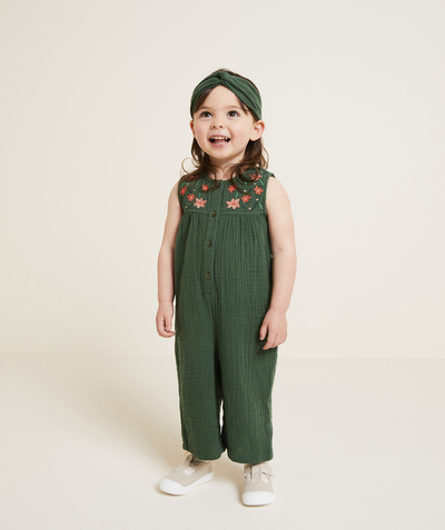 CategoryModel (8821752758414@172)  - combinaison bébé fille en gaze de coton bio vert forêt avec turban