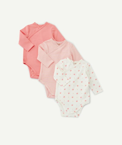 CategoryModel (8821750956174@225)  - Lot de 3 bodies en coton bio rose, rayé et imprimé fleuri