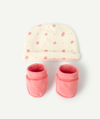 CategoryModel (8821751414926@193)  - Geboorteset met roze muts en sokken met bloemenprint