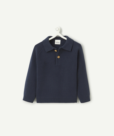 CategoryModel (8825846825102@105)  - pull bébé garçon en fibres recyclées bleu marine avec col polo