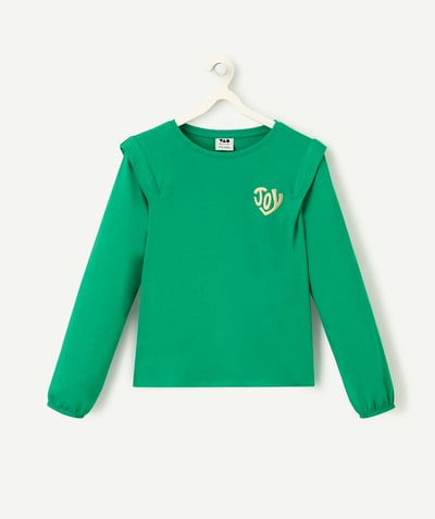 CategoryModel (8821761573006@30518)  - T-shirt met lange mouwen voor meisjes in groen biologisch katoen met goudkleurig borduursel