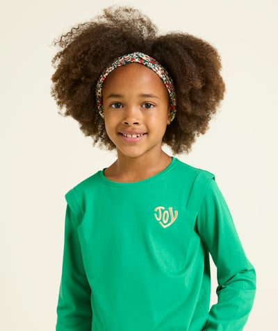 CategoryModel (8825586843790@448)  - t-shirt manches longues fille en coton bio vert avec broderie dorée