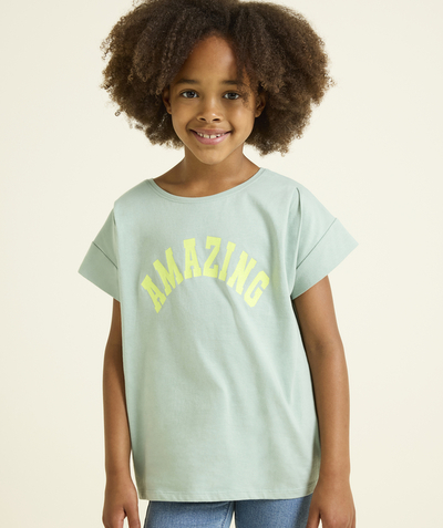 CategoryModel (8825715556494@6)  - t-shirt manches courtes fille en coton bio vert avec message amazing