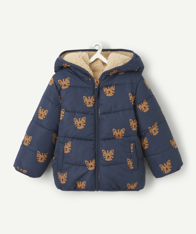 CategoryModel (8825488343182@45)  - omkeerbaar donsjack met tijger en sherpa print voor babyjongens in marineblauw