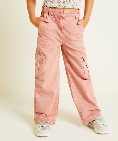 CategoryModel (8824928993422@14)  - Cargo broek met wijde pijpen voor meisjes in roze denimlook van gerecyclede vezels