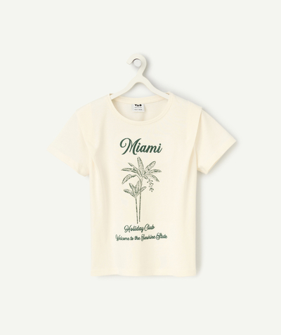 CategoryModel (8821758591118@1639)  - T-shirt met korte mouwen in ecru met miami opdruk voor meisjes in biologisch katoen