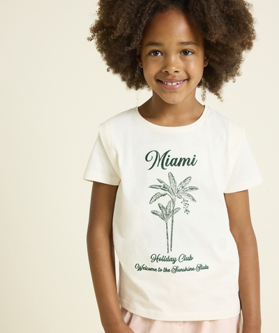 CategoryModel (8824928927886@20)  - T-shirt met korte mouwen in ecru met miami opdruk voor meisjes in biologisch katoen