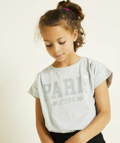 CategoryModel (8821758591118@1639)  - T-shirt voor meisjes in grijs biologisch katoen met glitterboodschap