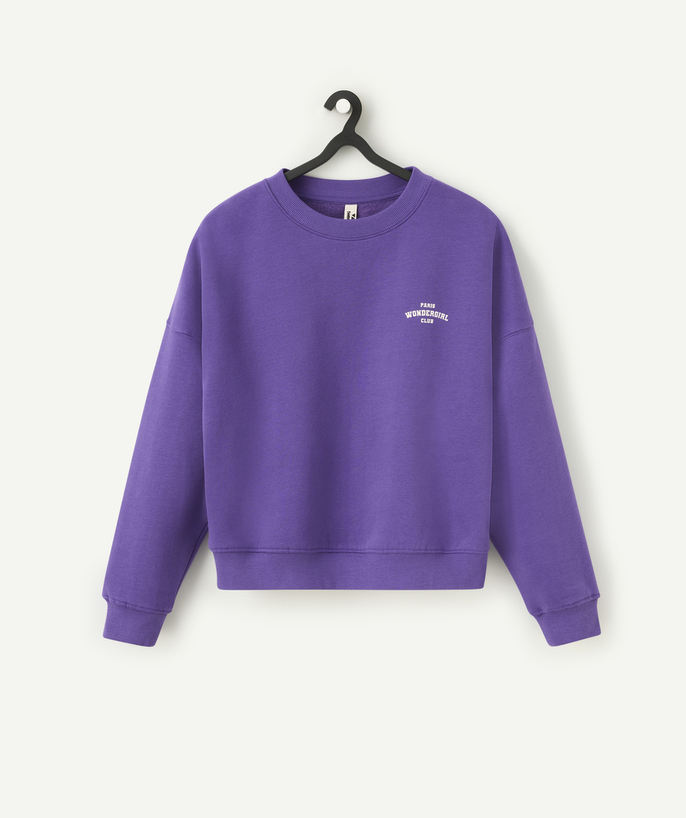   - sweat manches longues fille en fibres recyclées violet avec message sur le cœur 