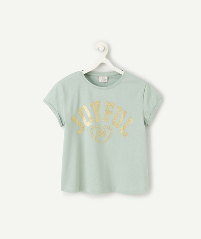 CategoryModel (8821758591118@1639)  - T-shirt met korte mouwen voor meisjes in groen biologisch katoen met goudkleurige boodschap