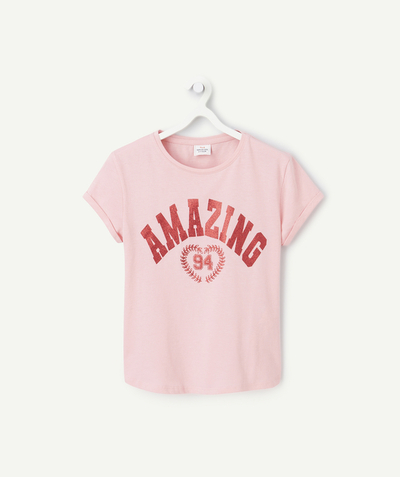 CategoryModel (8824928993422@14)  - t-shirt manches courtes fille en coton bio rose avec message amazing rouge