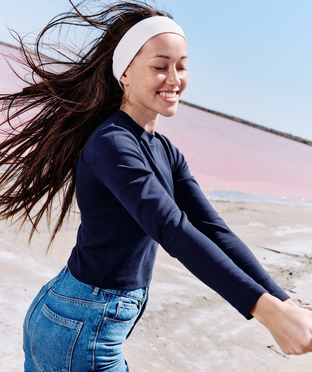   - T-shirt met lange mouwen voor meisjes in marineblauw biologisch katoen