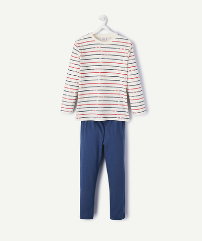 CategoryModel (8821762326670@263)  - pyjama manches longues garçon en coton bio rayé et uni bleu écru et liseré rouge