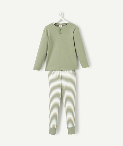 CategoryModel (8821762556046@1125)  - pyjama manches longues garçon en coton bio kaki et rayé blanc et kaki