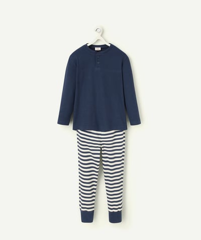 CategoryModel (8821762326670@263)  - Pyjama met lange mouwen voor jongens in marineblauw en wit biologisch katoen