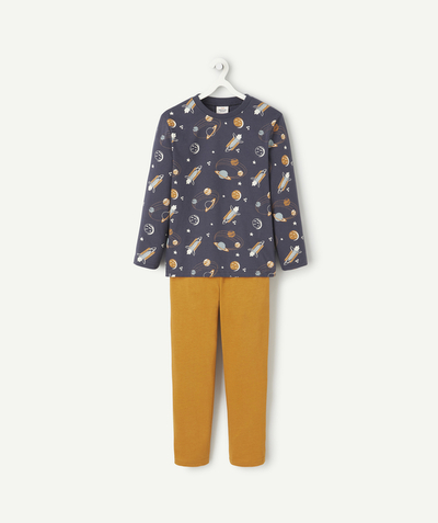 CategoryModel (8821762556046@1125)  - pyjama manches longues garçon en coton bio bleu marine et marron avec imprimé espace