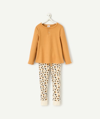 CategoryModel (8821759410318@499)  - pyjama manches longues fille en coton bio marrons et écru avec imprimé pattes de chiens
