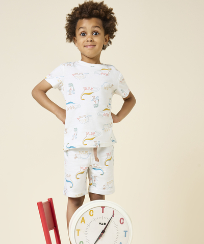 CategoryModel (8826108739726@7)  - pyjama manches courtes garçon en coton bio blanc imprimé dinosaures