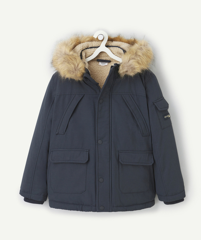 CategoryModel (8826371506318@19)  - parka garçon bleu marine à capuche imitation fourrure amovible