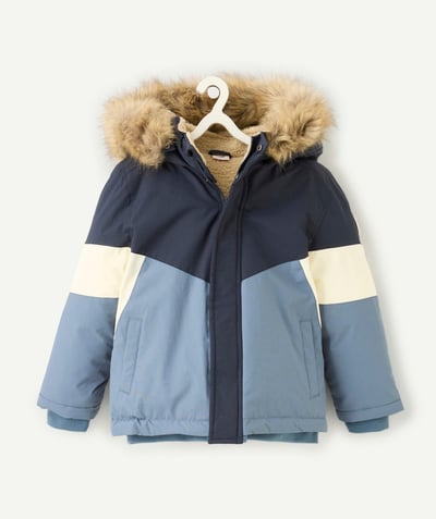 CategoryModel (8826371276942@10)  - manteau garçon bleu avec capuche imitation fourrure amovible