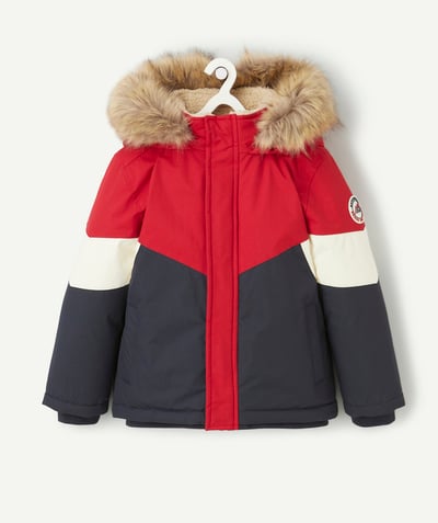 CategoryModel (8821764522126@5512)  - manteau garçon bleu marine et rouge avec capuche imitation fourrure amovible