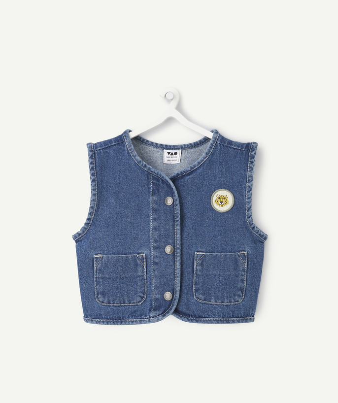   - cardigan sans manches bébé garçon en denim low impact avec patch brodé